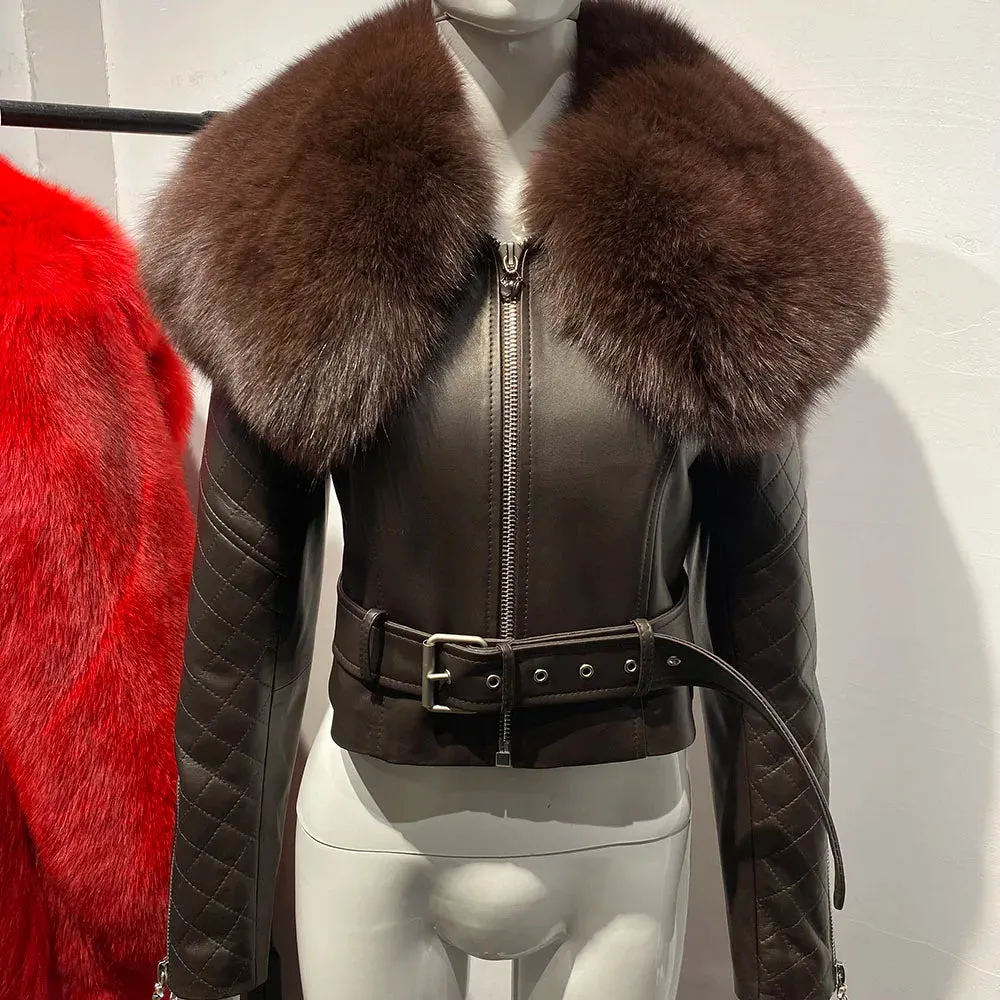 Luxe Leather Jacket with Genuine Fox Fur