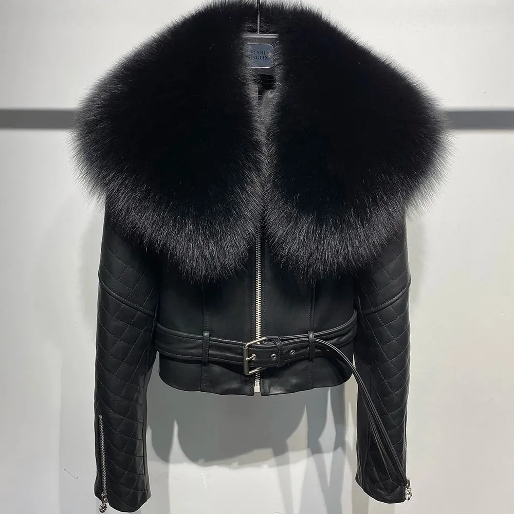 Luxe Leather Jacket with Genuine Fox Fur