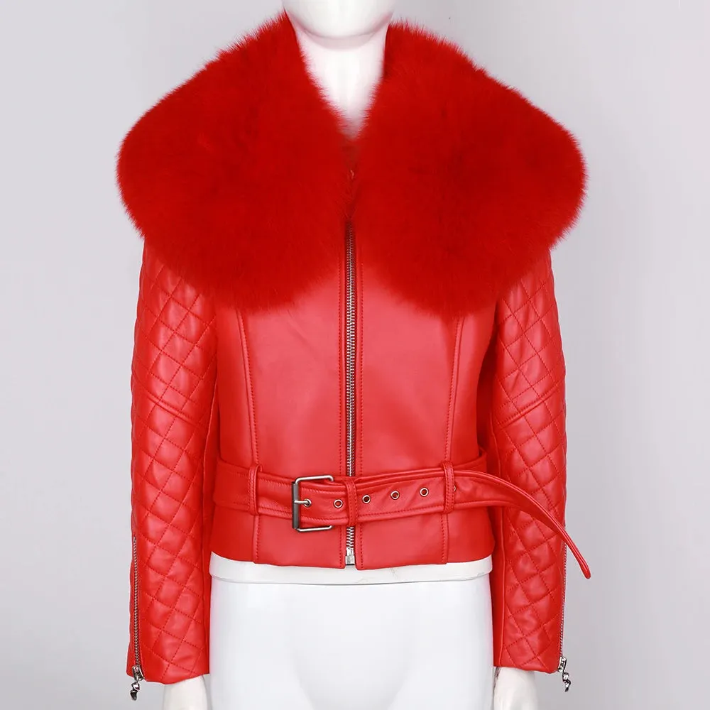 Luxe Leather Jacket with Genuine Fox Fur