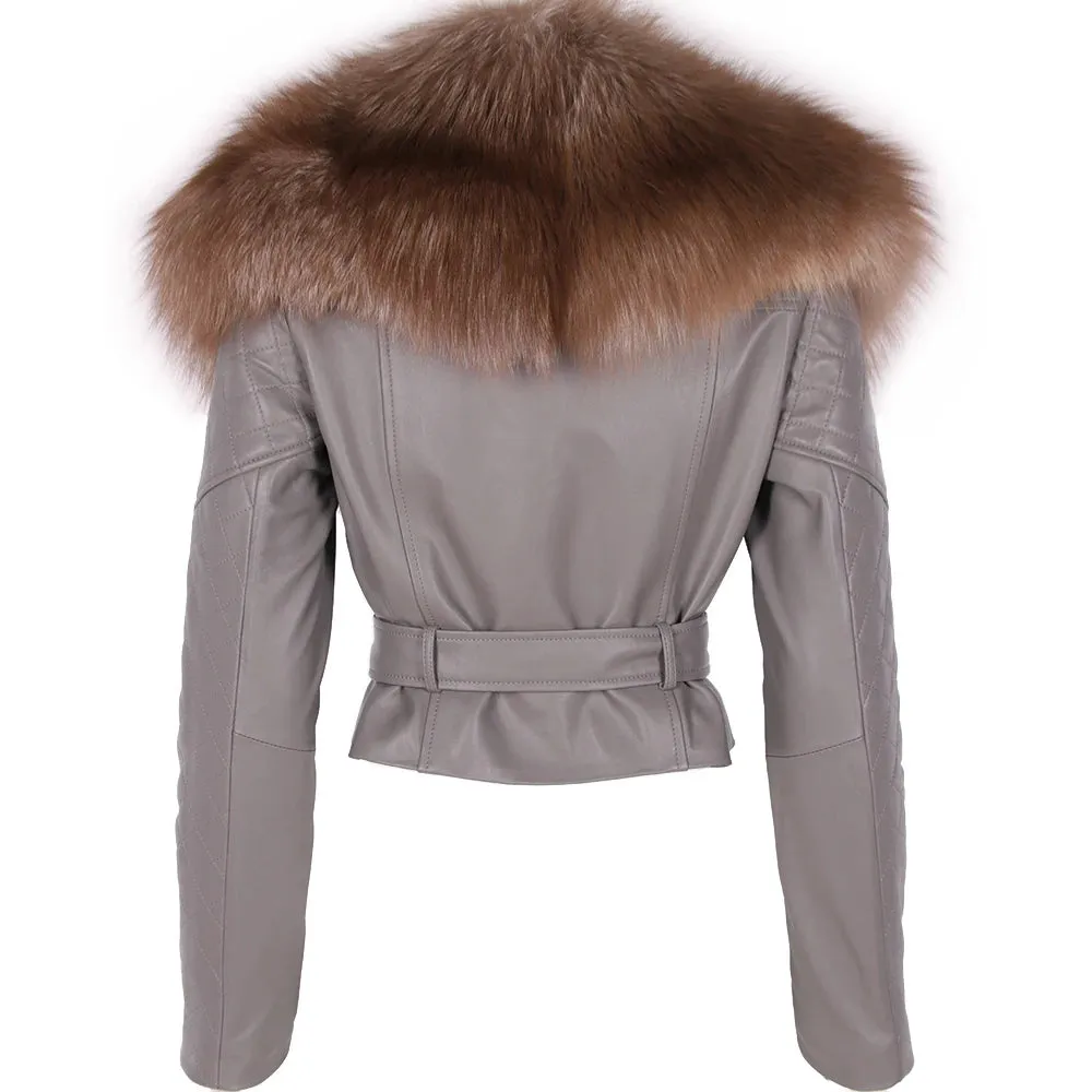 Luxe Leather Jacket with Genuine Fox Fur