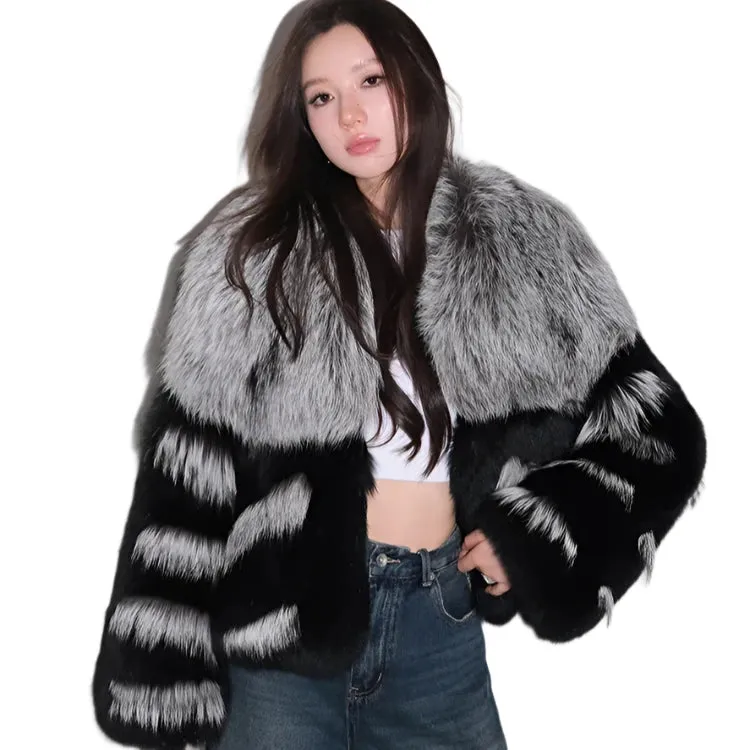 Luxury Ribbed Design Fur Coat