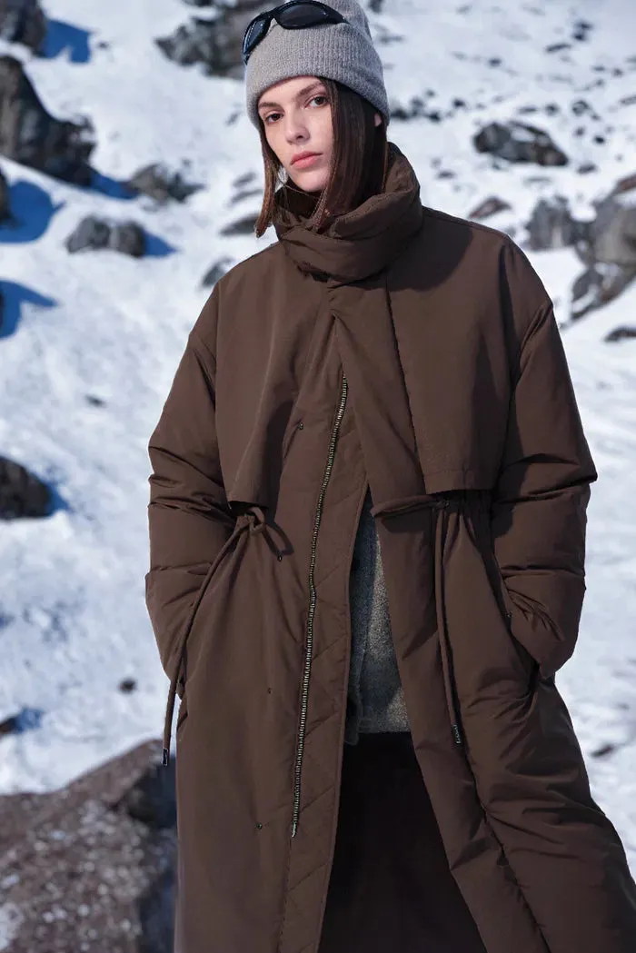 Maddalena UltraLight Brown Long Down Coat in Tear and Water Repellent Fabric