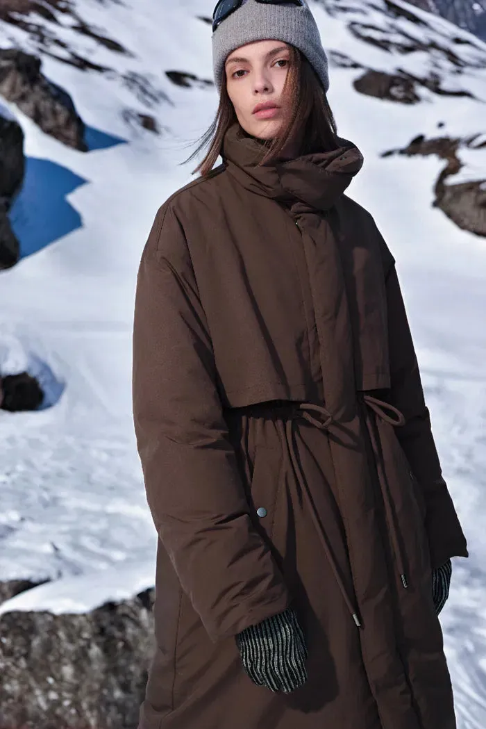 Maddalena UltraLight Brown Long Down Coat in Tear and Water Repellent Fabric