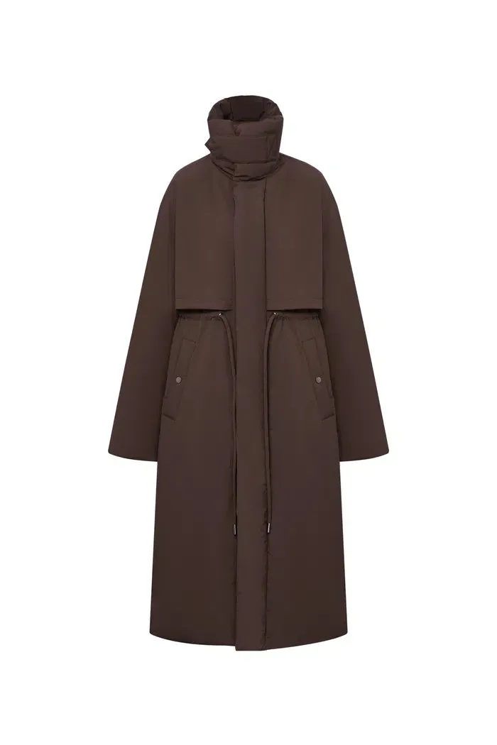 Maddalena UltraLight Brown Long Down Coat in Tear and Water Repellent Fabric