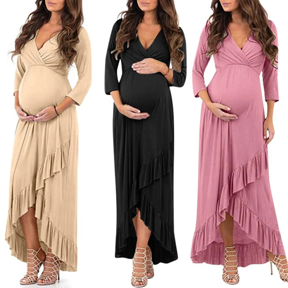 Maternity Dresses Winter Breastfeeding Dress Long Sleeve Nursing Dress Elegant Solid Zipper Maternity Dresses Breastfeeding Wy4