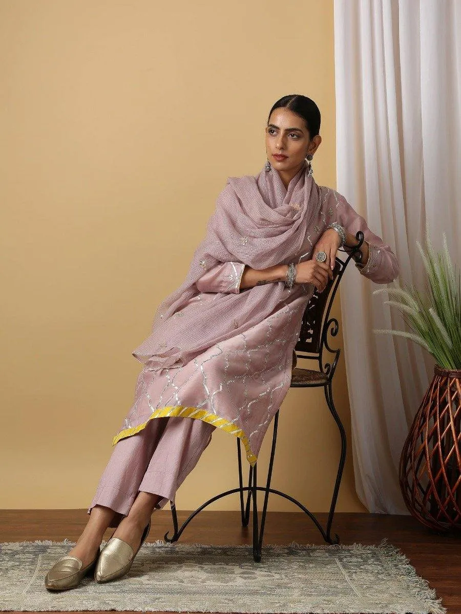 Mauve Chandrika Kurta With Pant & Dupatta (Set of 3)