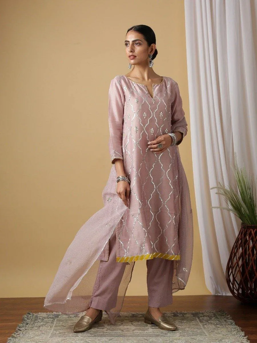 Mauve Chandrika Kurta With Pant & Dupatta (Set of 3)