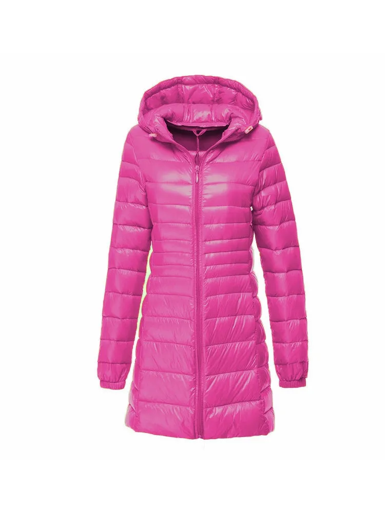 Megan - Women's Ultra Light Hooded Long Down Jacket