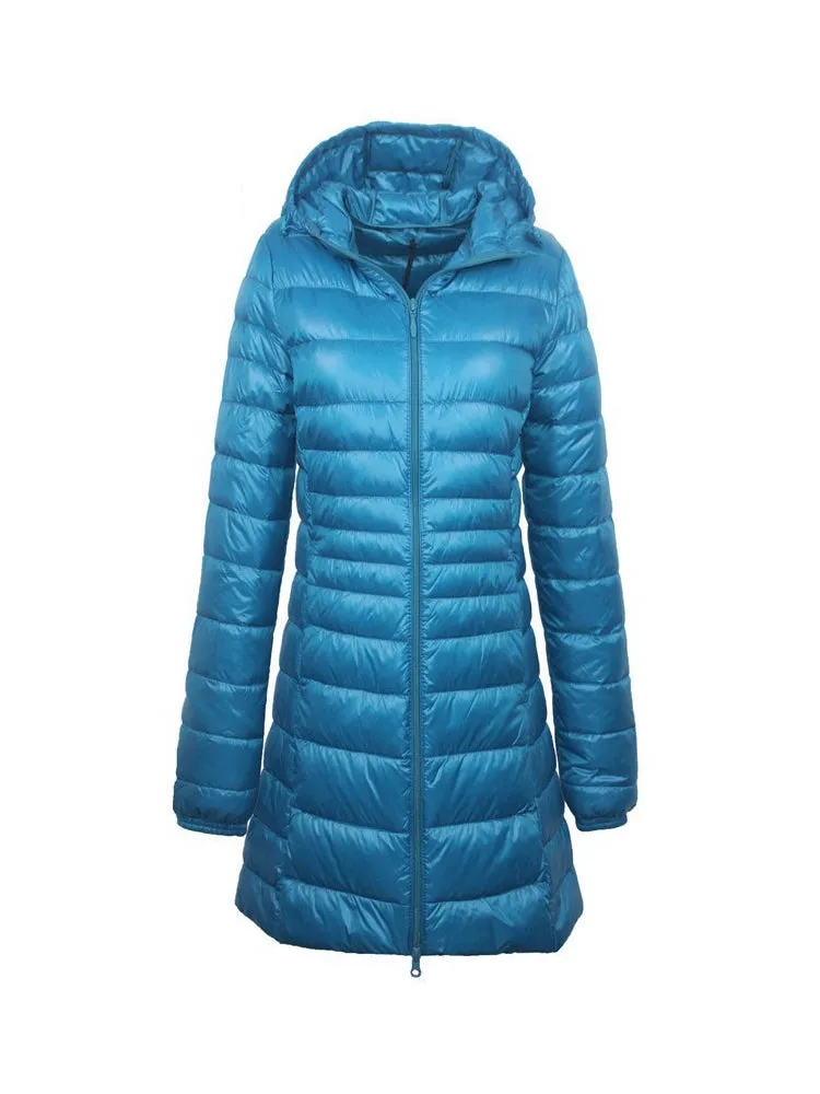 Megan - Women's Ultra Light Hooded Long Down Jacket