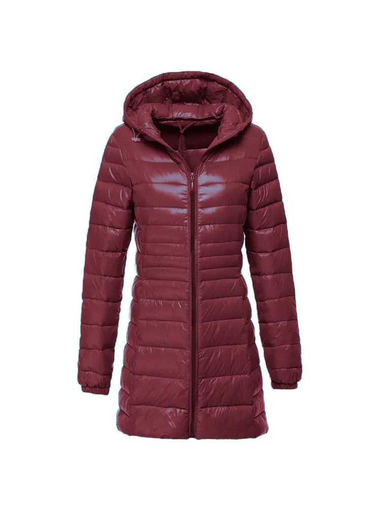 Megan - Women's Ultra Light Hooded Long Down Jacket