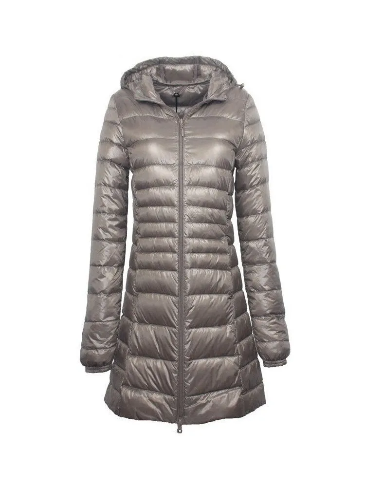 Megan - Women's Ultra Light Hooded Long Down Jacket