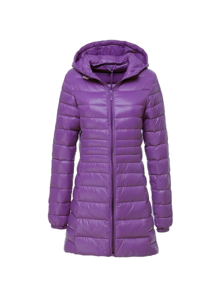 Megan - Women's Ultra Light Hooded Long Down Jacket