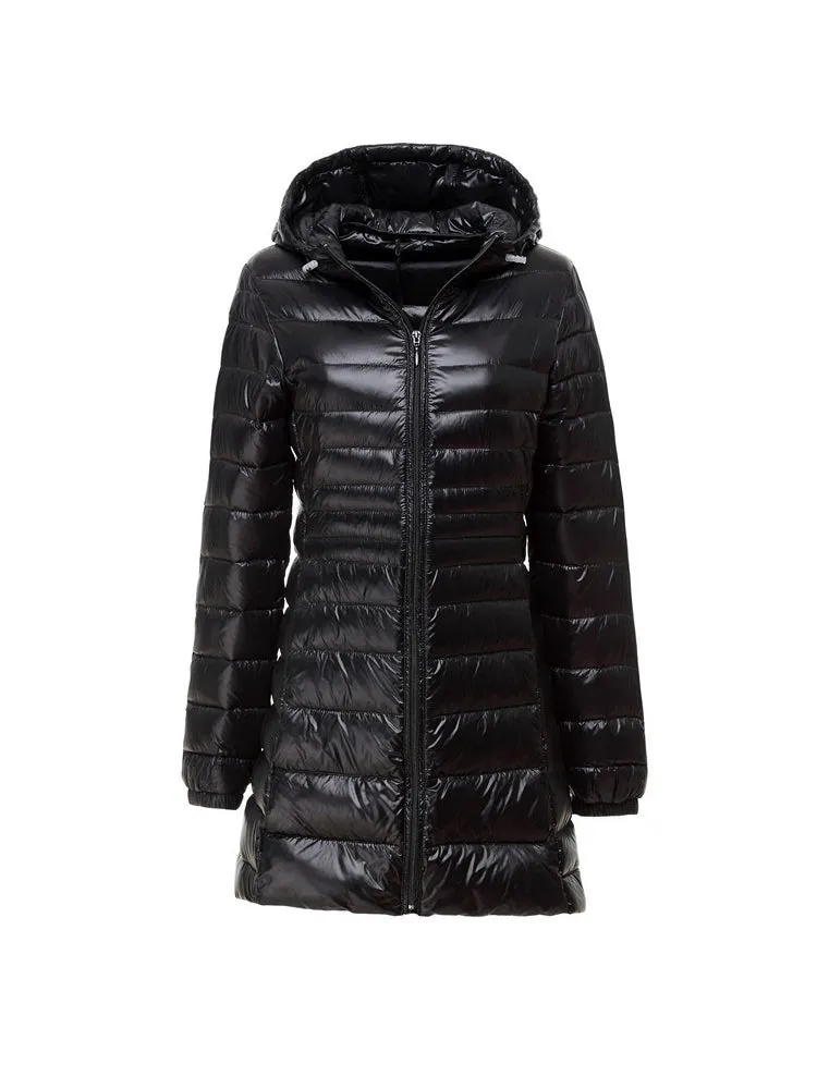 Megan - Women's Ultra Light Hooded Long Down Jacket