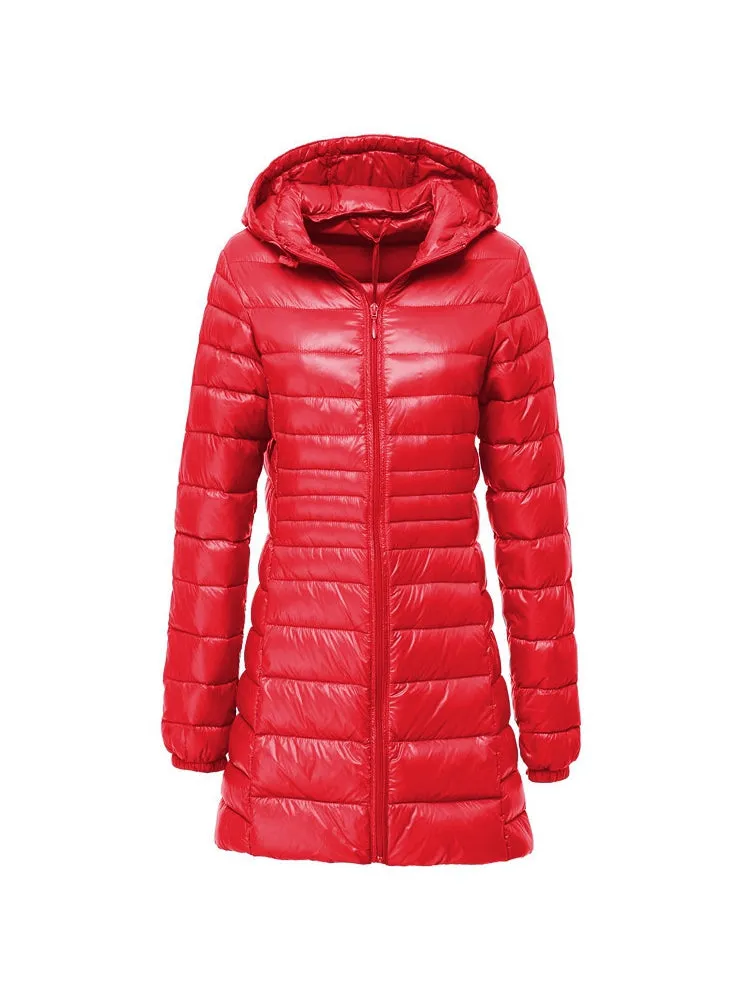 Megan - Women's Ultra Light Hooded Long Down Jacket