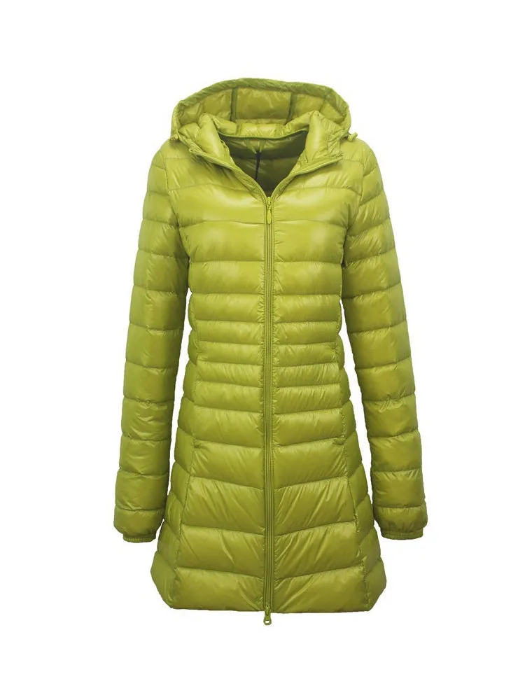 Megan - Women's Ultra Light Hooded Long Down Jacket