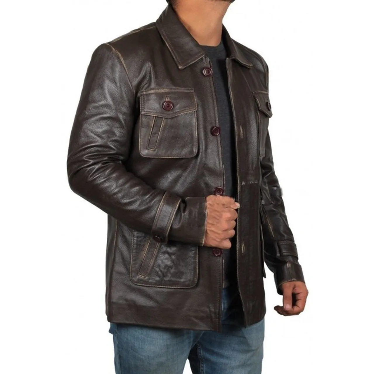 Men Atlanta Dark Brown Distressed Leather Jacket