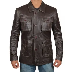 Men Atlanta Dark Brown Distressed Leather Jacket