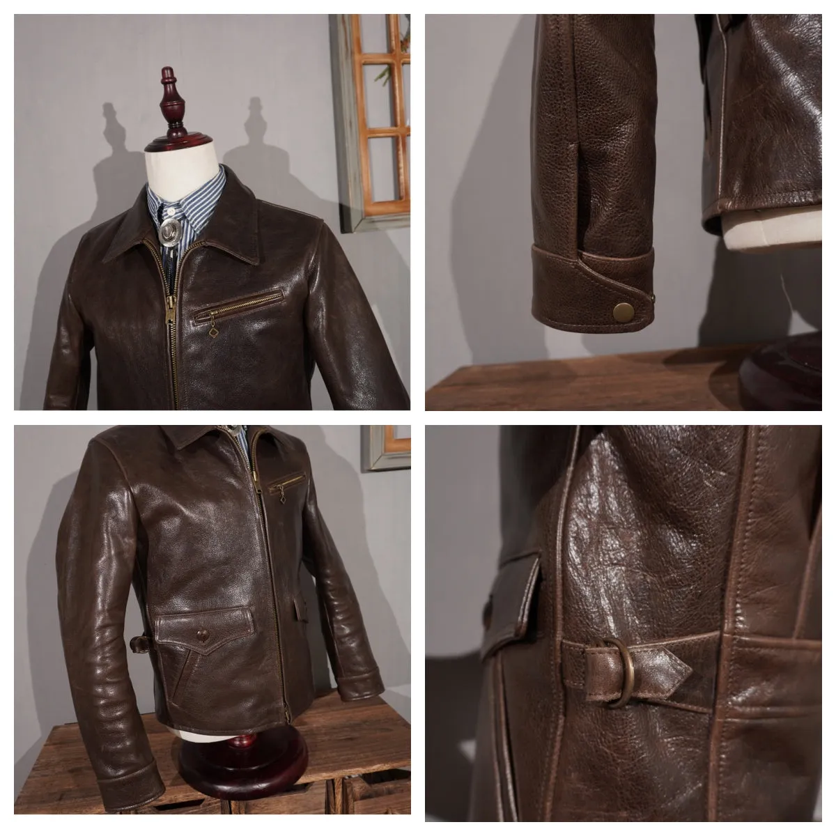 Men's 1930s Newsboy Leather Jacket Cowhide