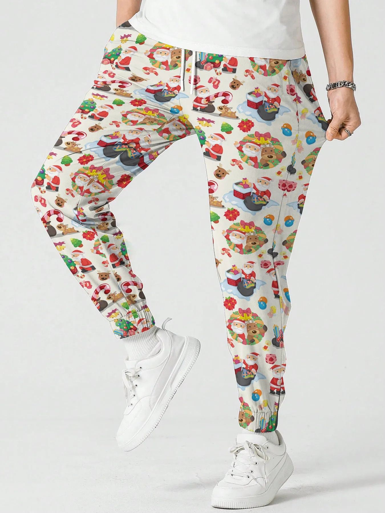 Men’s Christmas Printed Sweatpants – Festive Holiday Joggers with Snowman, Santa, and Reindeer Designs