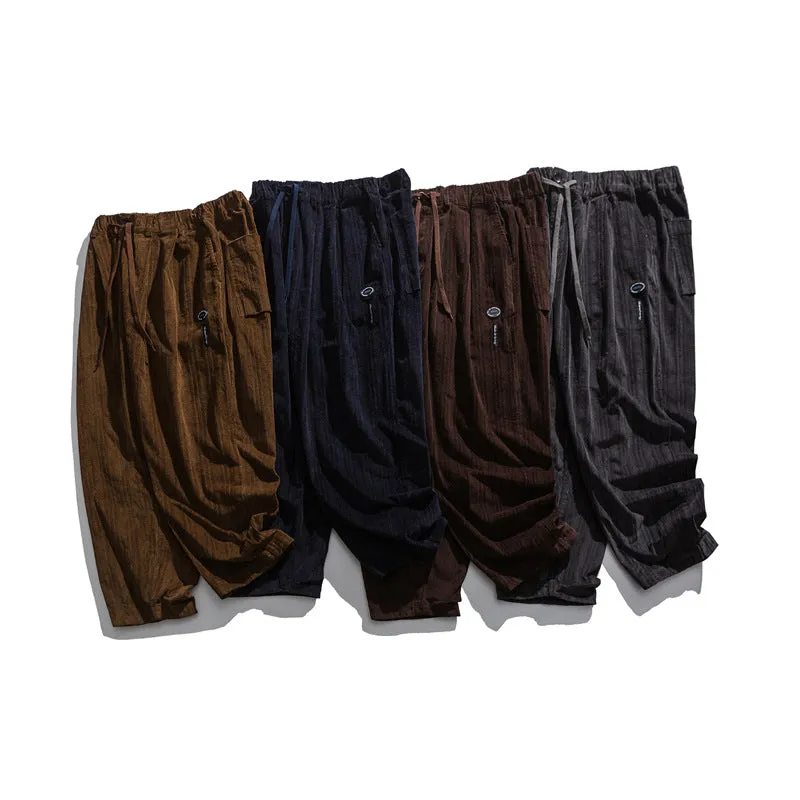 Mens Corduroy Pants Autumn Amekaji Casual Pants Campus Student Solid Straight-Leg Pants Men