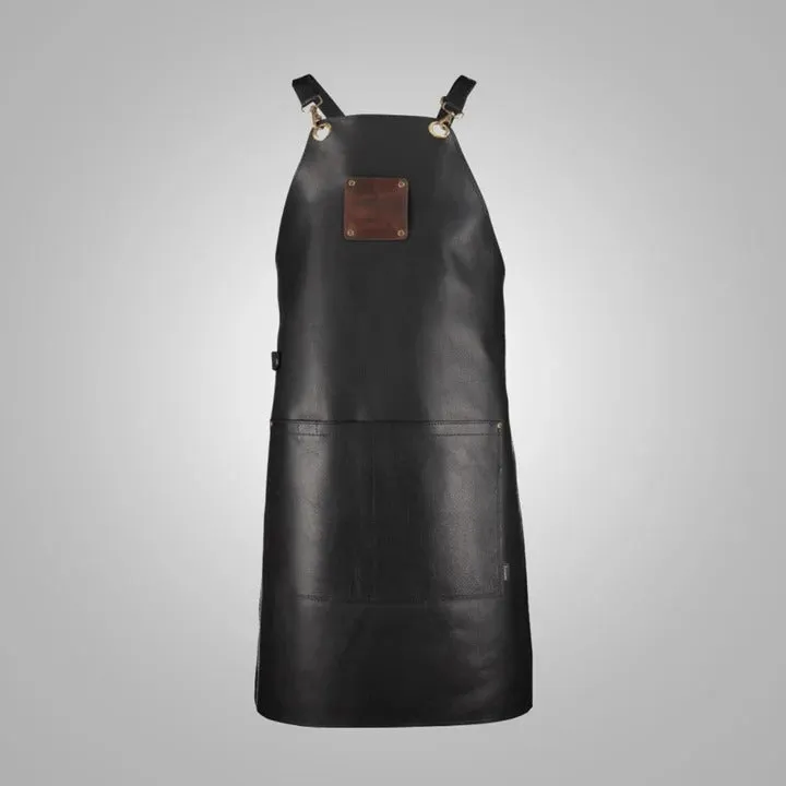 Men’s Handmade Black Sheepskin Leather Apron – Durable & Stylish