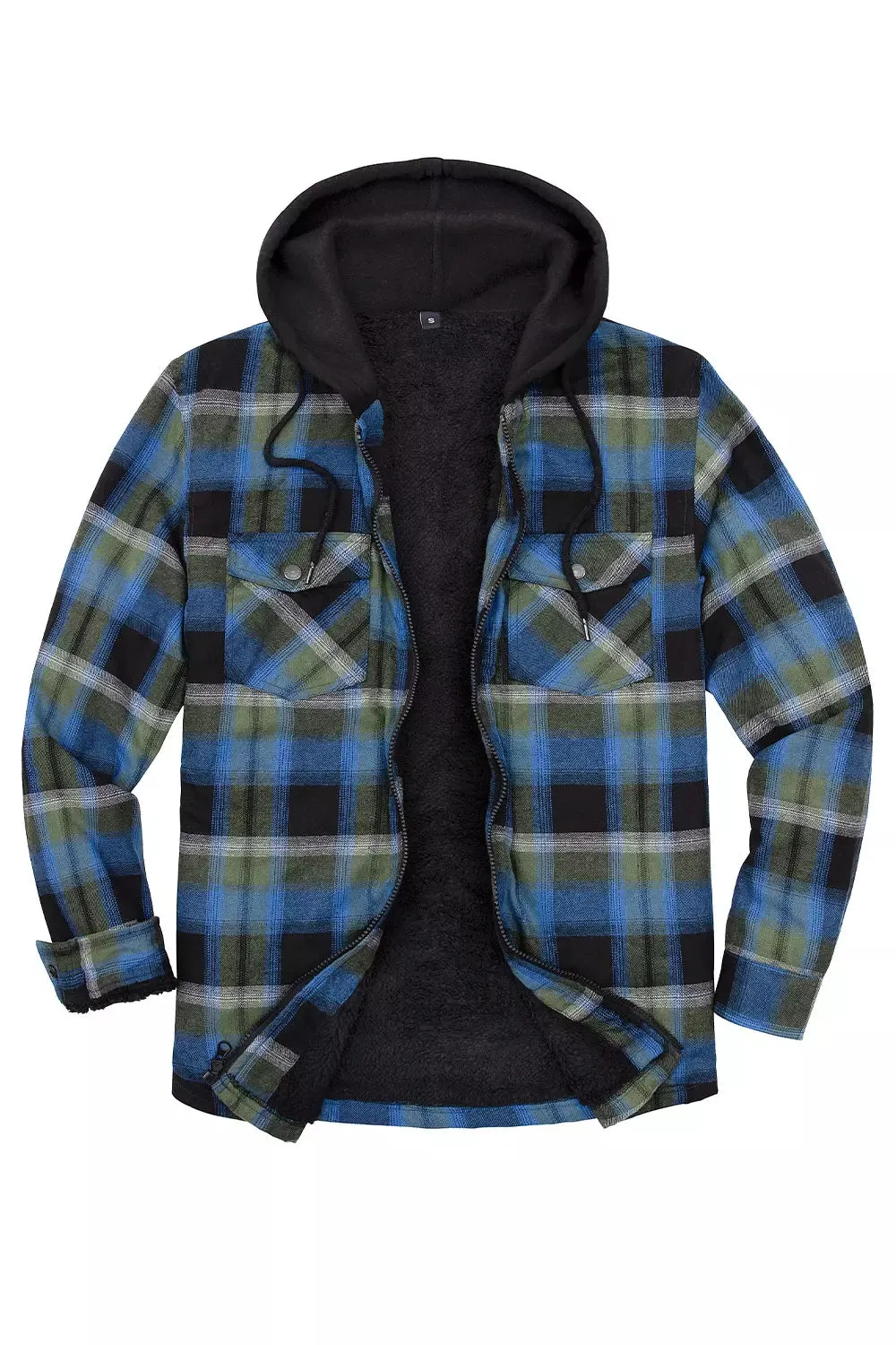 Men's Sherpa Lined Full Zip Up Flannel Plaid Hooded Jacket