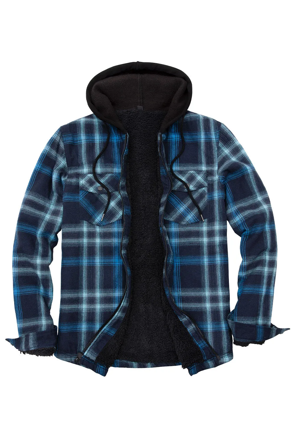 Men's Sherpa Lined Full Zip Up Flannel Plaid Hooded Jacket