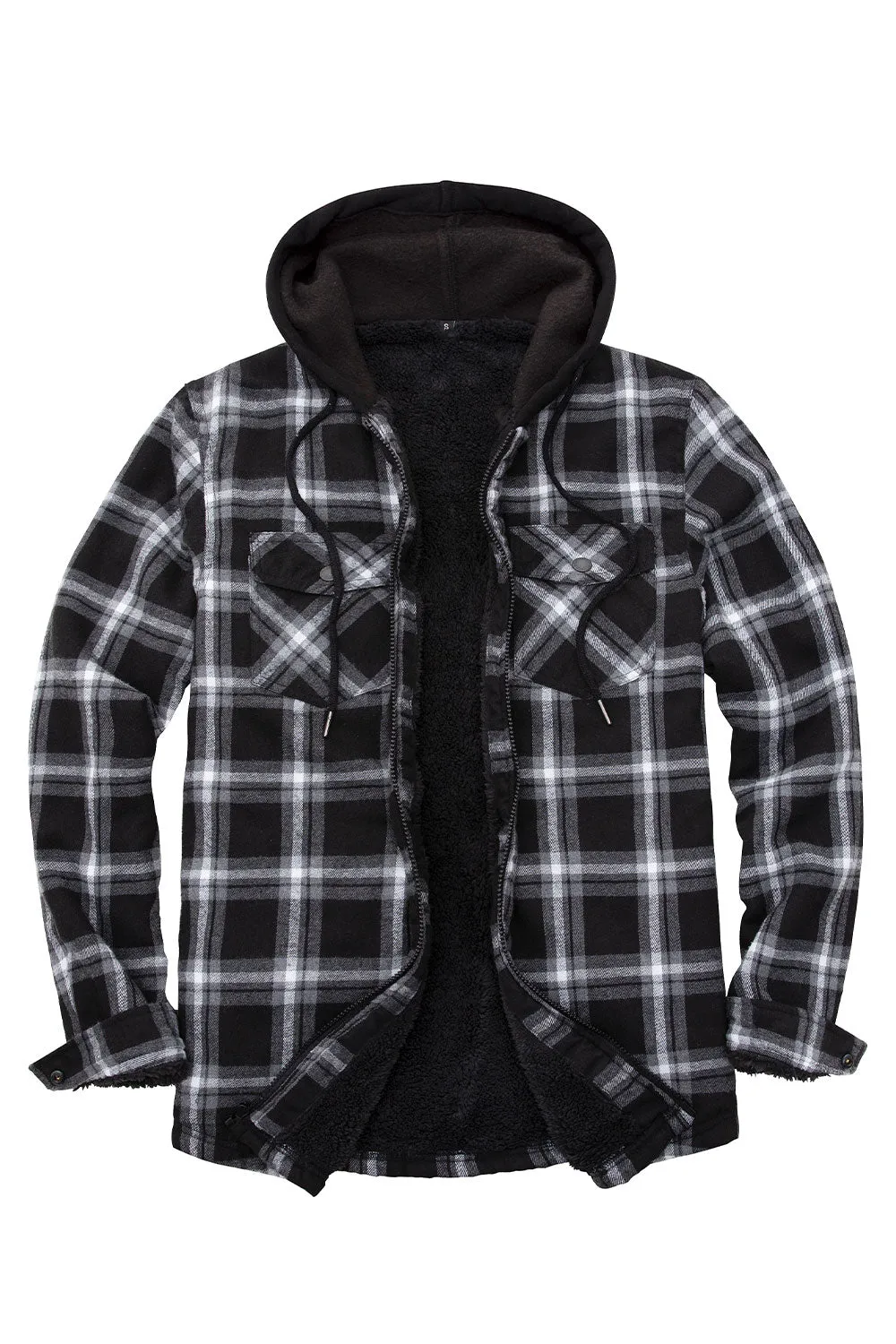 Men's Sherpa Lined Full Zip Up Flannel Plaid Hooded Jacket