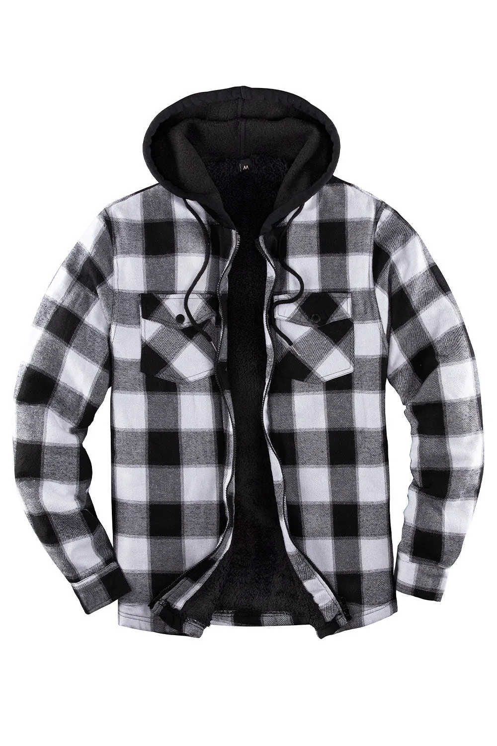 Men's Sherpa Lined Full Zip Up Flannel Plaid Hooded Jacket