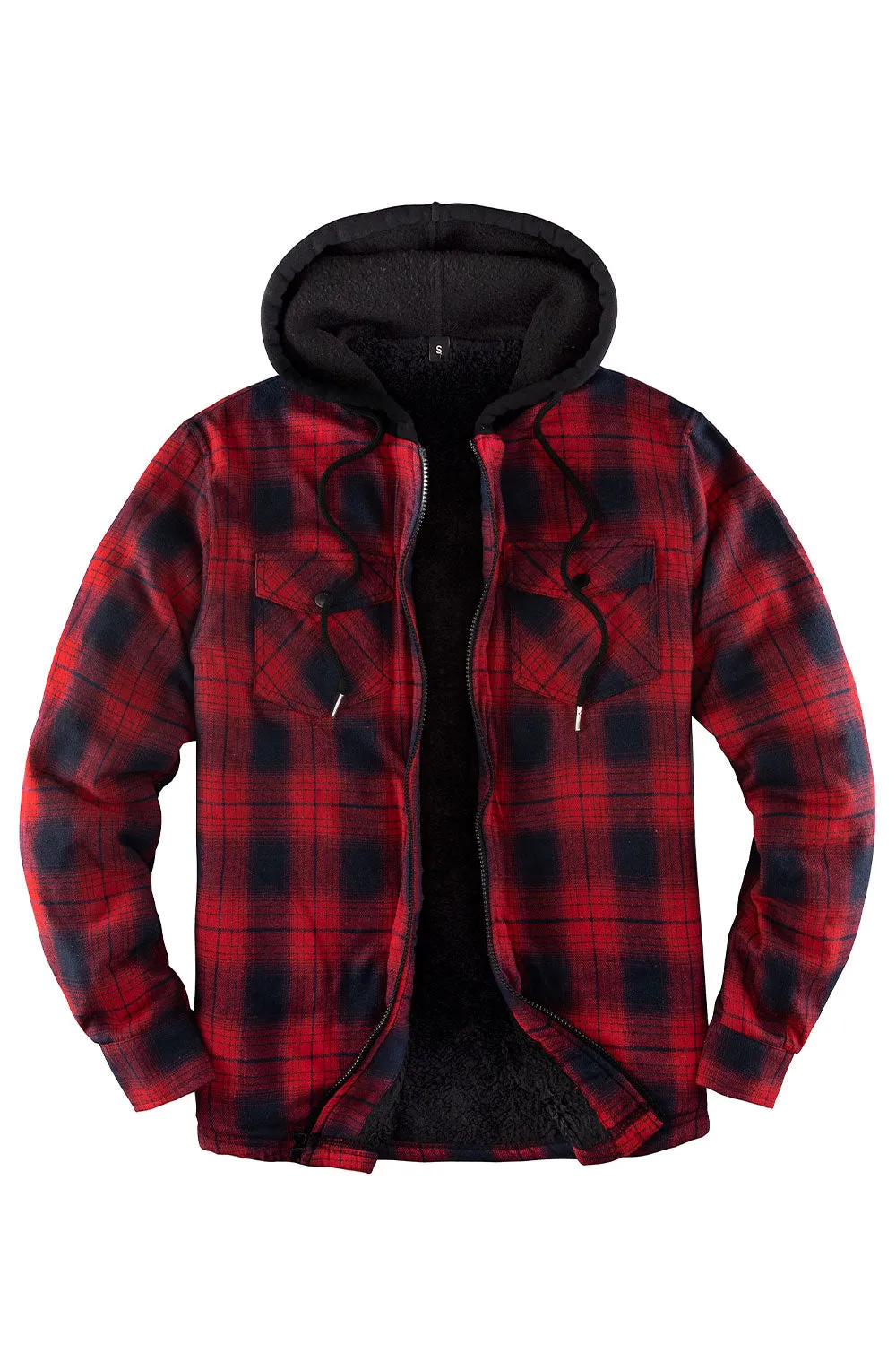 Men's Sherpa Lined Full Zip Up Flannel Plaid Hooded Jacket