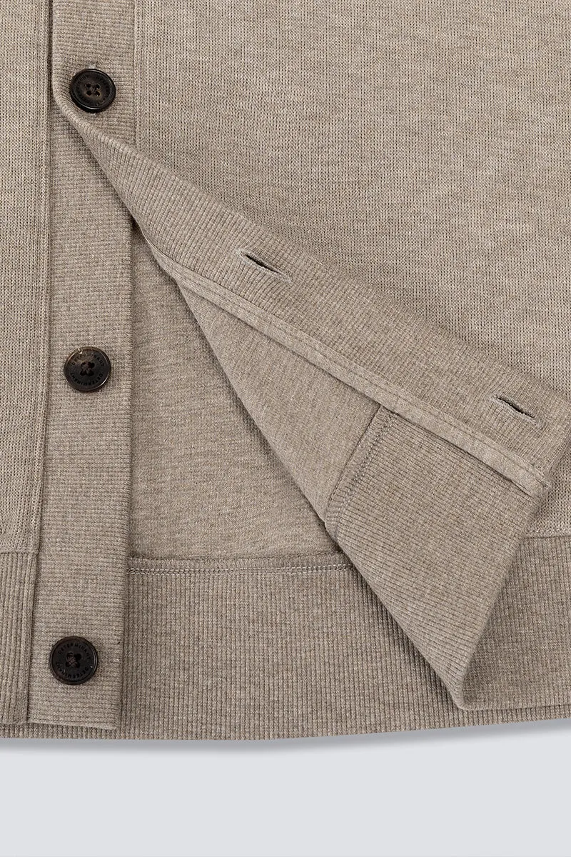 Merino-Blend French Rib Cardigan | Khaki E7W025