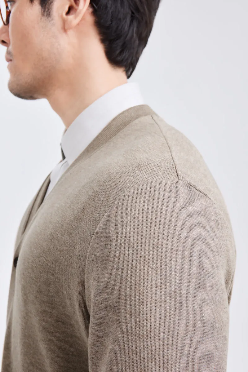 Merino-Blend French Rib Cardigan | Khaki E7W025