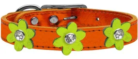 Metallic Flower Leather Collar Metallic Orange With Metallic Lime Green Flowers Size 10