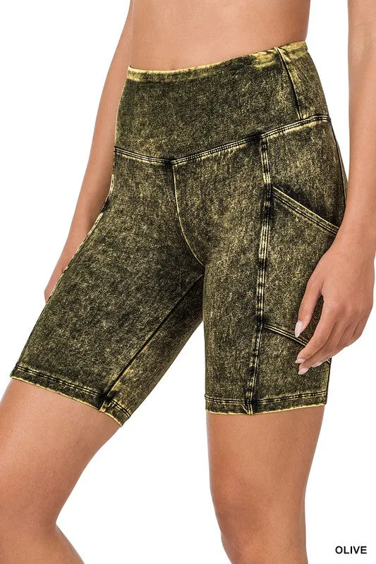 MINERAL WASH WIDE WAISTBAND POCKET SHORTS