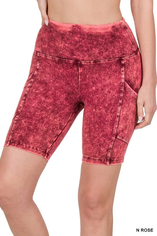 MINERAL WASH WIDE WAISTBAND POCKET SHORTS