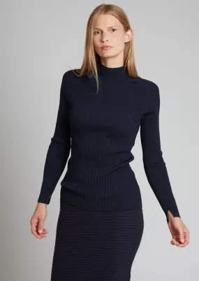 MOCK NECK RIB TOP, navy