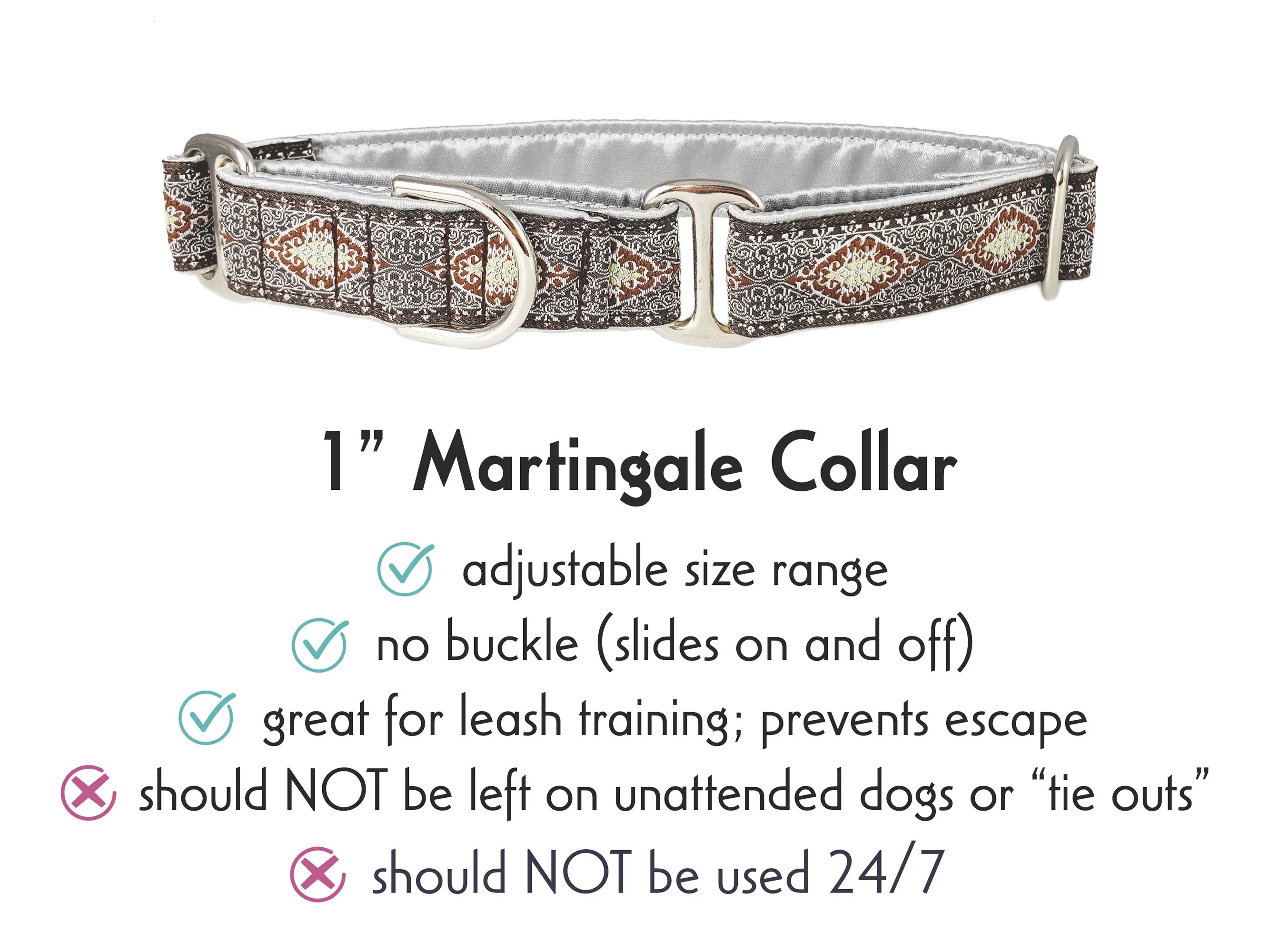 Montreal in Brown & White - Martingale or Buckle Dog Collar - 1" Width