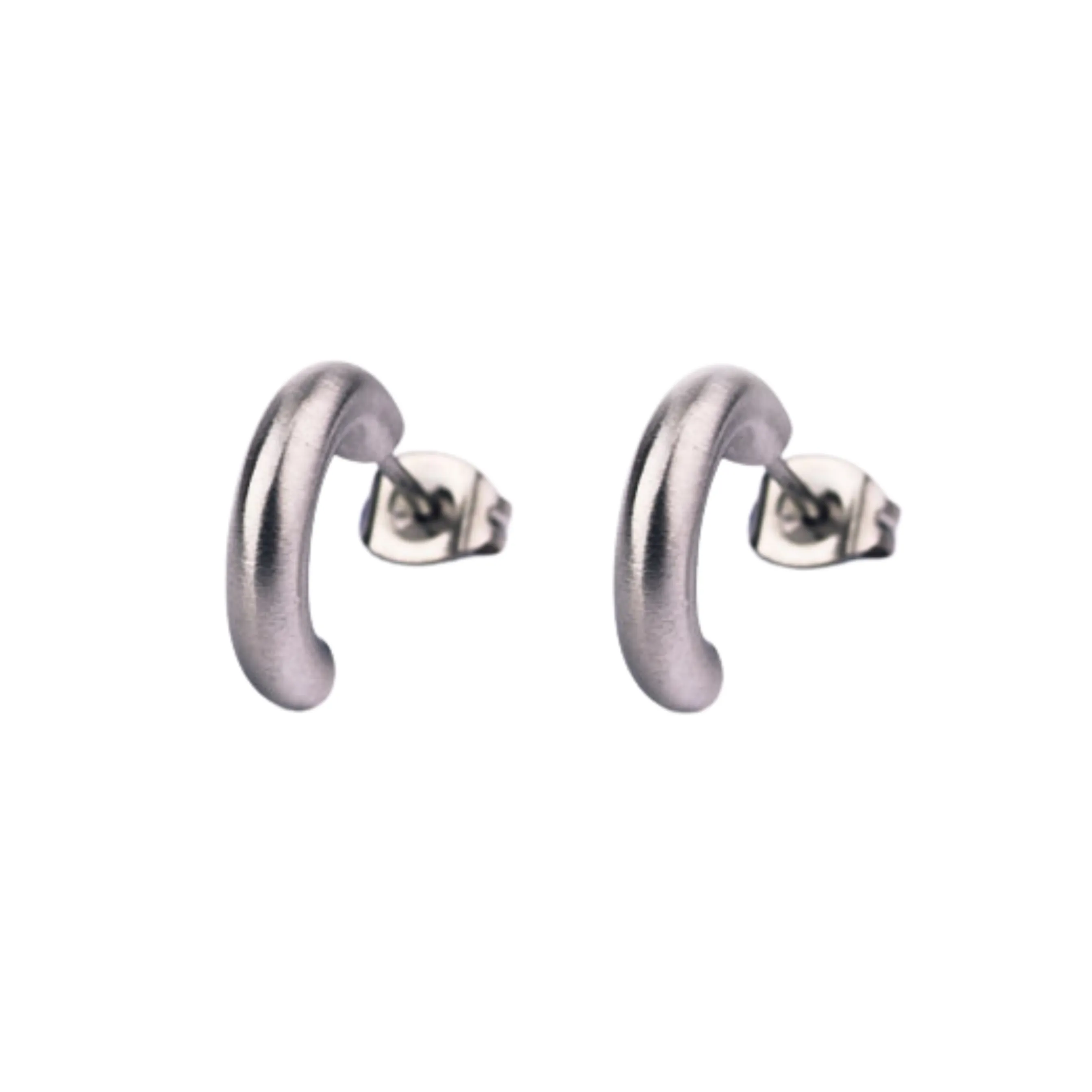 Narrow Round Stainless Steel Earrings "Semi-Arc Studs"