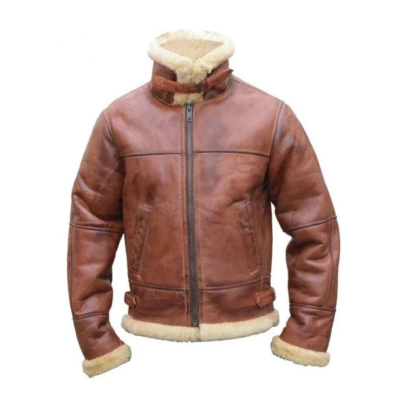 New Men's Pilot Aviator Flight Bomber Jacket in a Rich Brown Shade, faux leather & shearling lining Sz XL