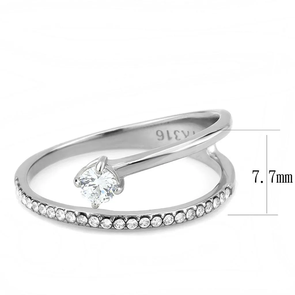 No Plating Stainless Steel Ring with AAA Grade CZ in Clear for Women Style DA316