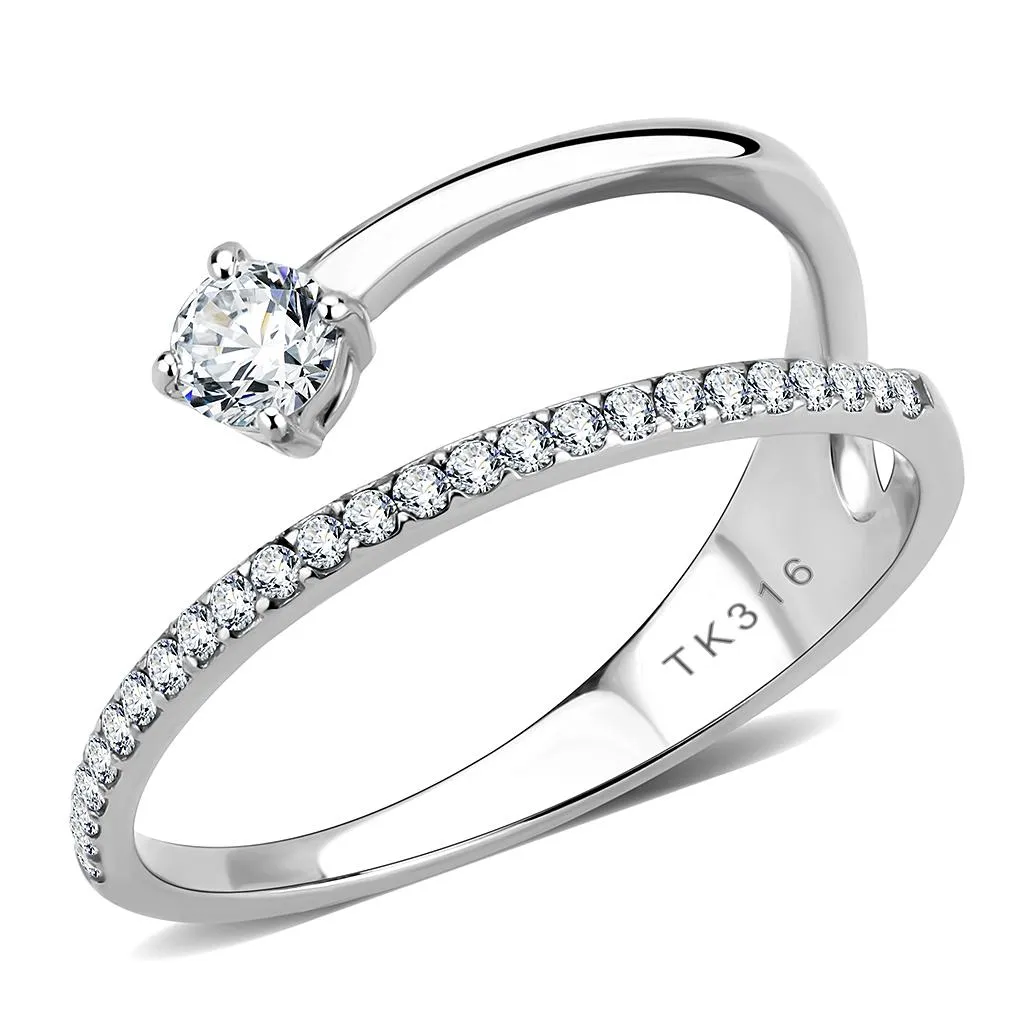 No Plating Stainless Steel Ring with AAA Grade CZ in Clear for Women Style DA316