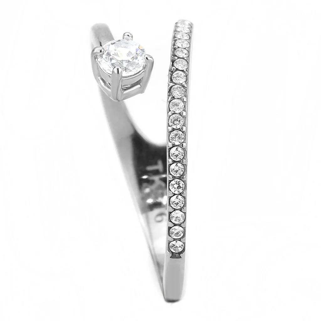 No Plating Stainless Steel Ring with AAA Grade CZ in Clear for Women Style DA316