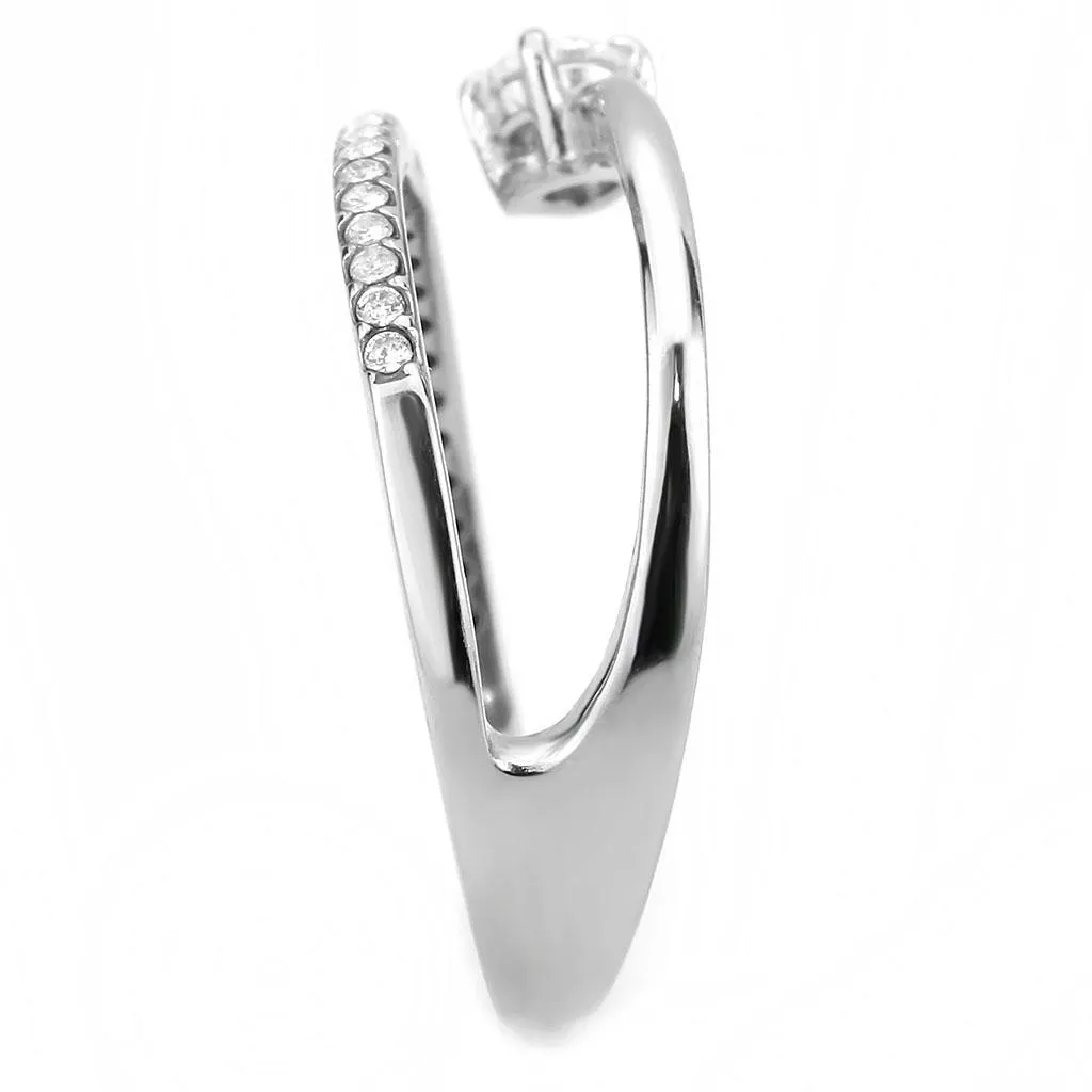 No Plating Stainless Steel Ring with AAA Grade CZ in Clear for Women Style DA316