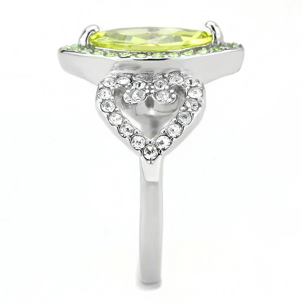 No Plating Stainless Steel Ring with AAA Grade CZ in  Green color for Women Style TK3579