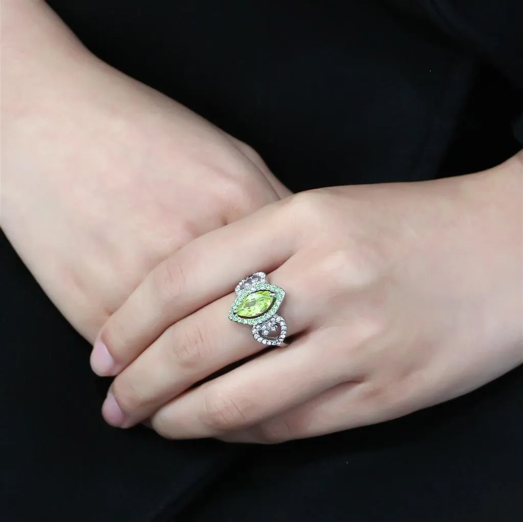 No Plating Stainless Steel Ring with AAA Grade CZ in  Green color for Women Style TK3579