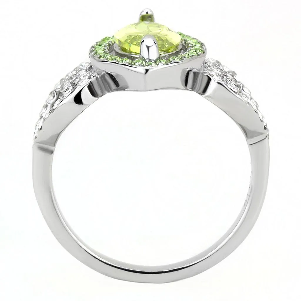 No Plating Stainless Steel Ring with AAA Grade CZ in  Green color for Women Style TK3579