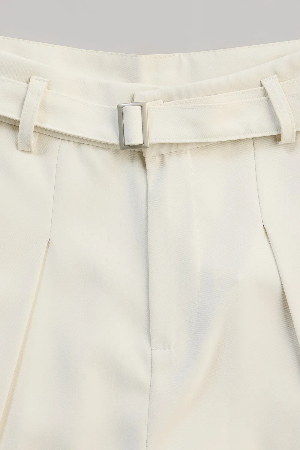 Off White Belted Flared Korean Pants