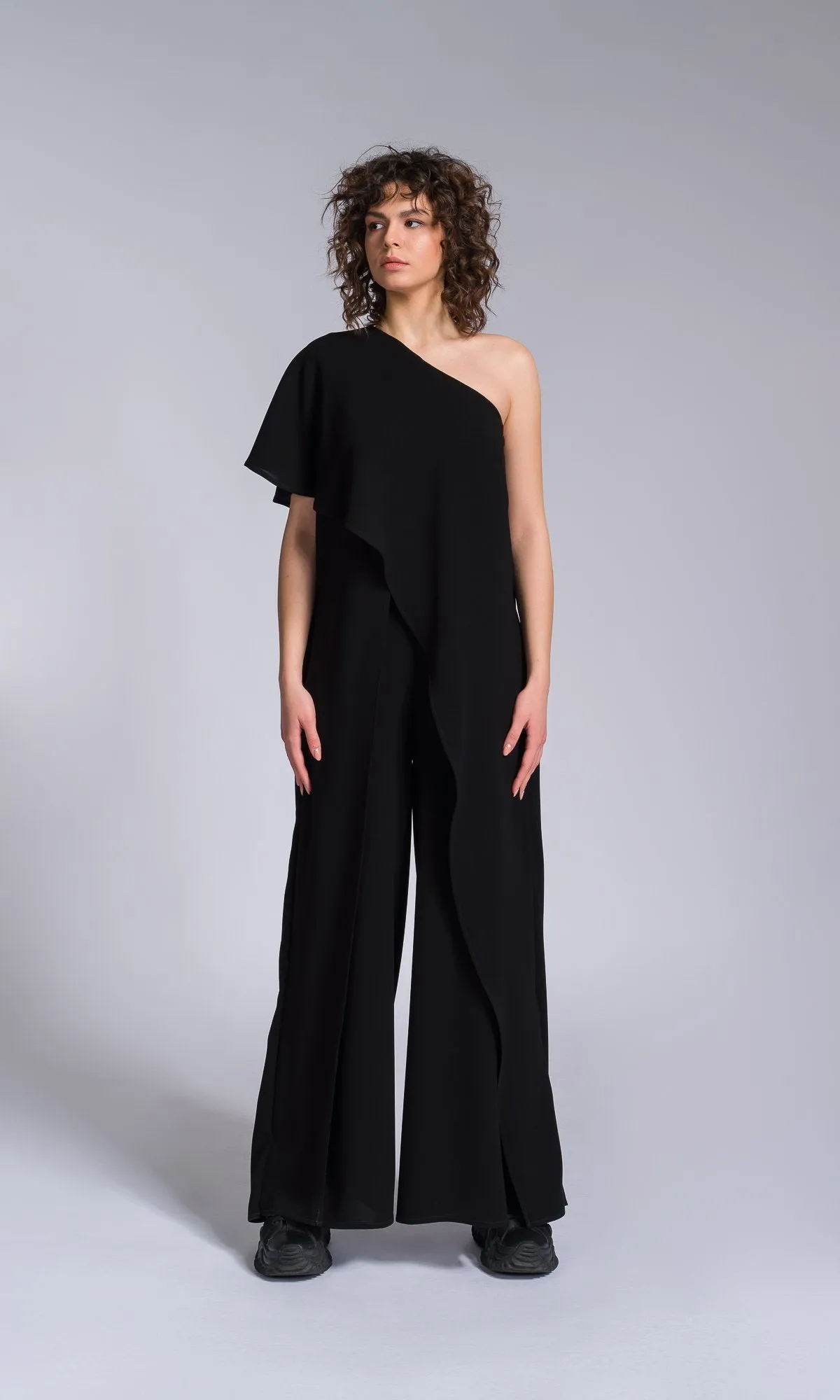 One Shoulder Flare Jumpsuit