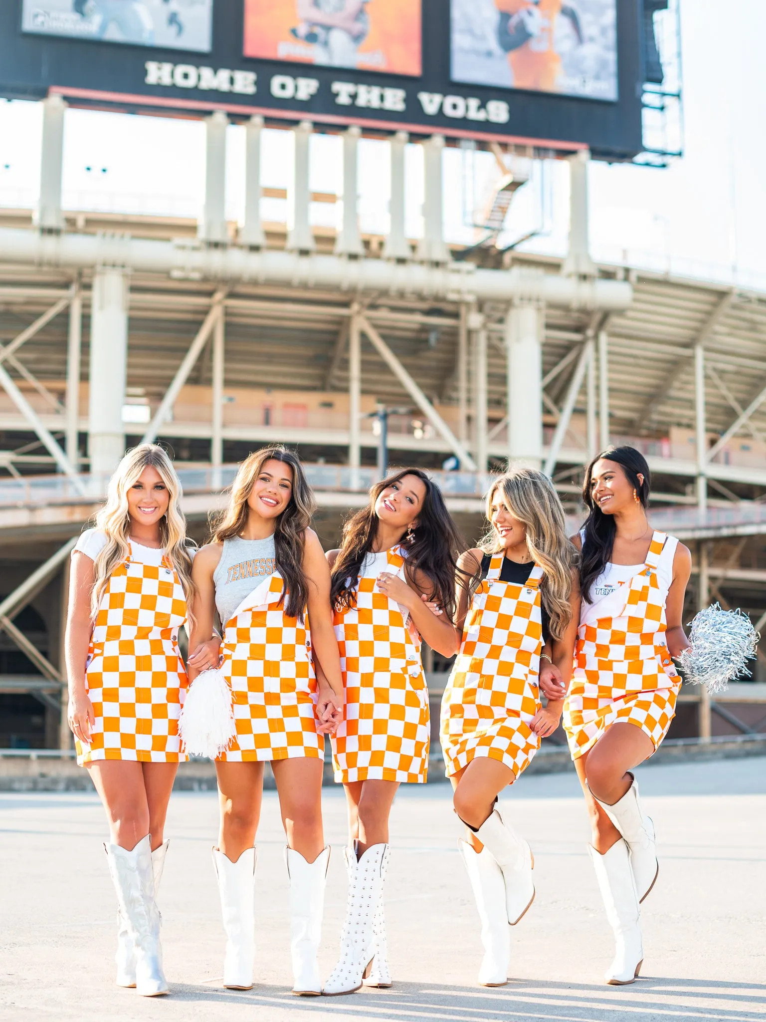 Orange & White Overall Bib Checkerboard Dress