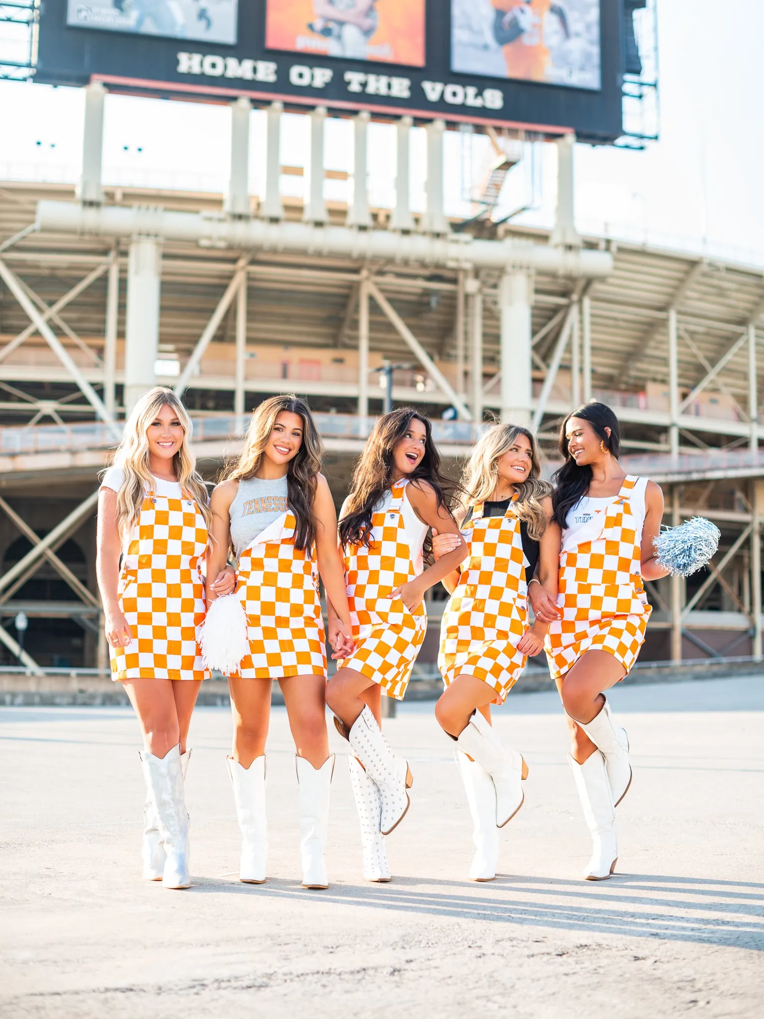 Orange & White Overall Bib Checkerboard Dress